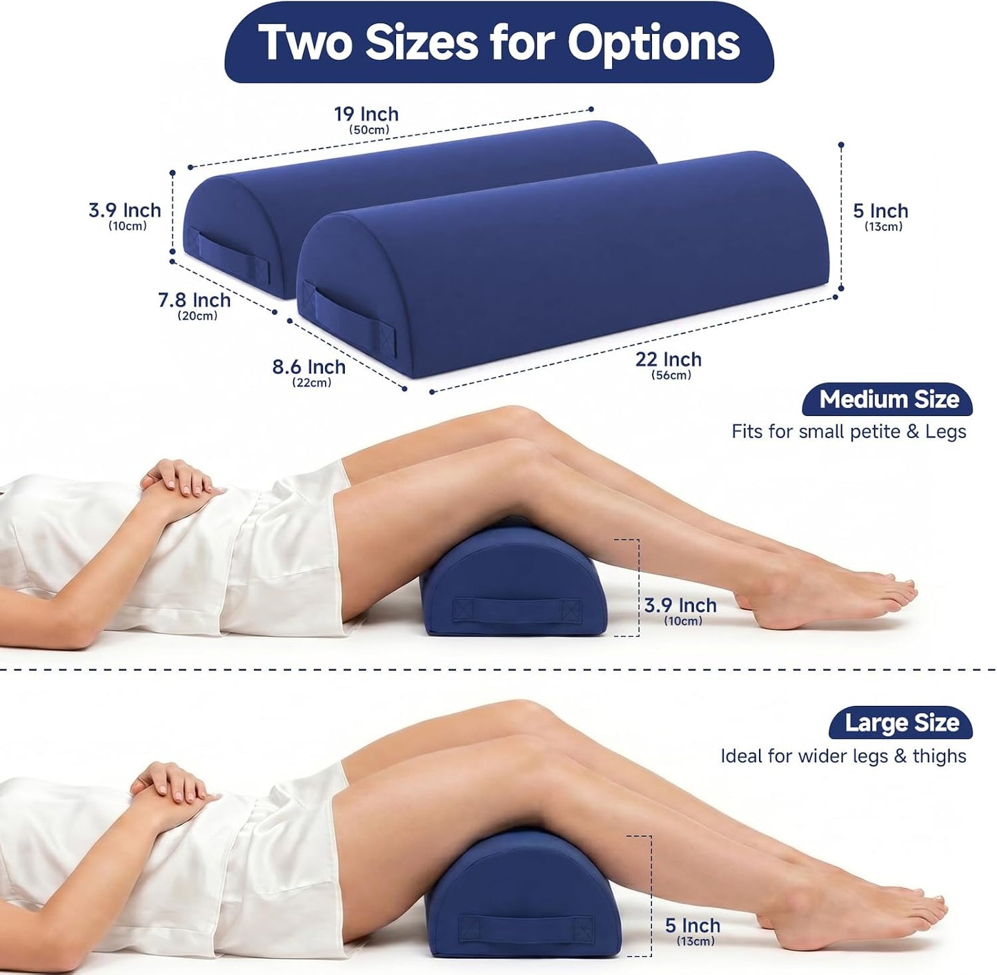 Knee Pillow for Back Sleeping - Half Moon Bolster Pillow for Legs - Cooling Under Knee Pillow for Sleeping on Back, Leg Support, Foot Elevation (Misty Blue)