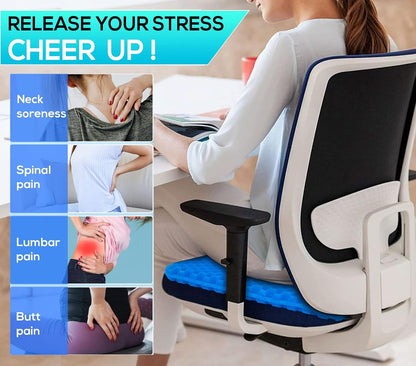 Gel Seat Cushion for Long Sitting - 1.65inch Double Thick Cooling Egg Cushion for Back, Hip, Sciatica, Coccyx, Tailbone Pain Relief - Office Chair Car Seat Cushion – Wheelchair Cushions