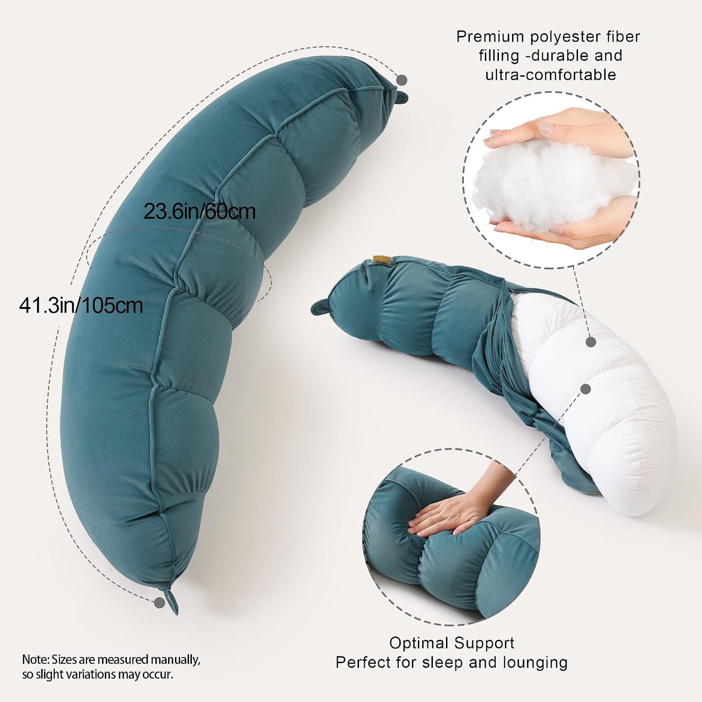 Peallow(Pat. Pend) – Long Round Body Pillow for Adults, Bolster Pillow for Sleeping, Soft and Supportive Pillow for Sleeping & Lumbar Support (Green-White, 29.5")