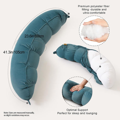 Peallow(Pat. Pend) – Long Round Body Pillow for Adults, Bolster Pillow for Sleeping, Soft and Supportive Pillow for Sleeping & Lumbar Support (Green-White, 29.5")