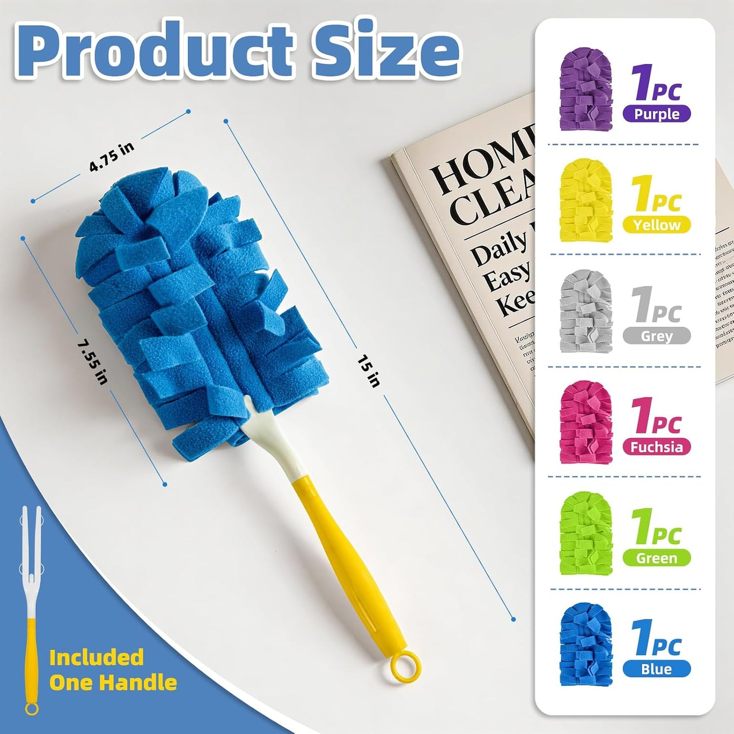 Reusable Duster Refills, Washable Duster for Swiffer (6 PCS) | Include 1 Handle & Laundry Bag, Microfiber Dusting Cloths for Cleaning Fan, Floor, Blind, Windows