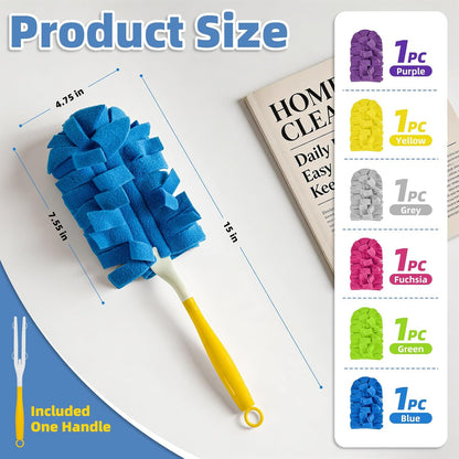Reusable Duster Refills, Washable Duster for Swiffer (6 PCS) | Include 1 Handle & Laundry Bag, Microfiber Dusting Cloths for Cleaning Fan, Floor, Blind, Windows