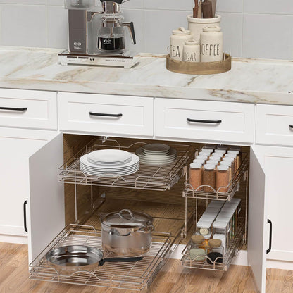 OCG Pull Out Cabinet Organizer (15" W x 21" D), Pull out Drawers, Cabinet Pull Out Shelves for Base Cabinet Organization in Kitchen Bathroom Pantry, Bottom Mount, Chrome Finish