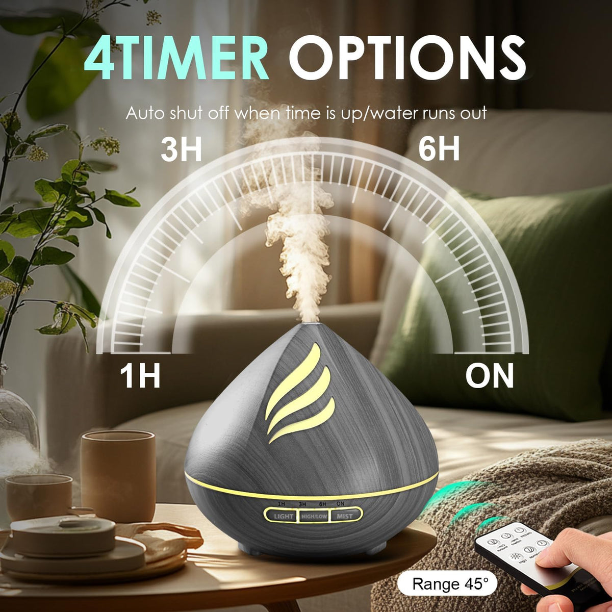 500ML Essential Oil Scent Diffuser: Remote Control &14 Colors LED - Black