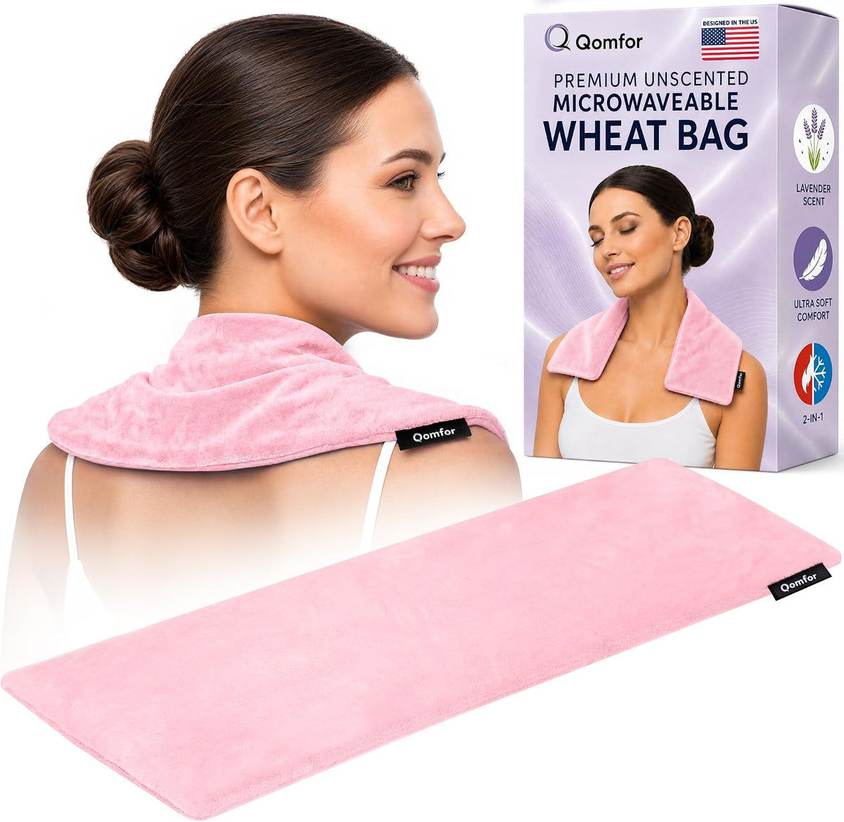 Qomfor - Microwavable Heating Pad - Blue Green - Lavender Scented Heat Pack - Therapeutic Heat Wrap for Neck, Shoulders & Period Cramps Pain Relief - Reusable Hot/Cold Therapy Bag