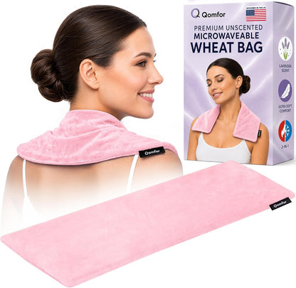 Qomfor - Microwavable Heating Pad - Blue Green - Lavender Scented Heat Pack - Therapeutic Heat Wrap for Neck, Shoulders & Period Cramps Pain Relief - Reusable Hot/Cold Therapy Bag
