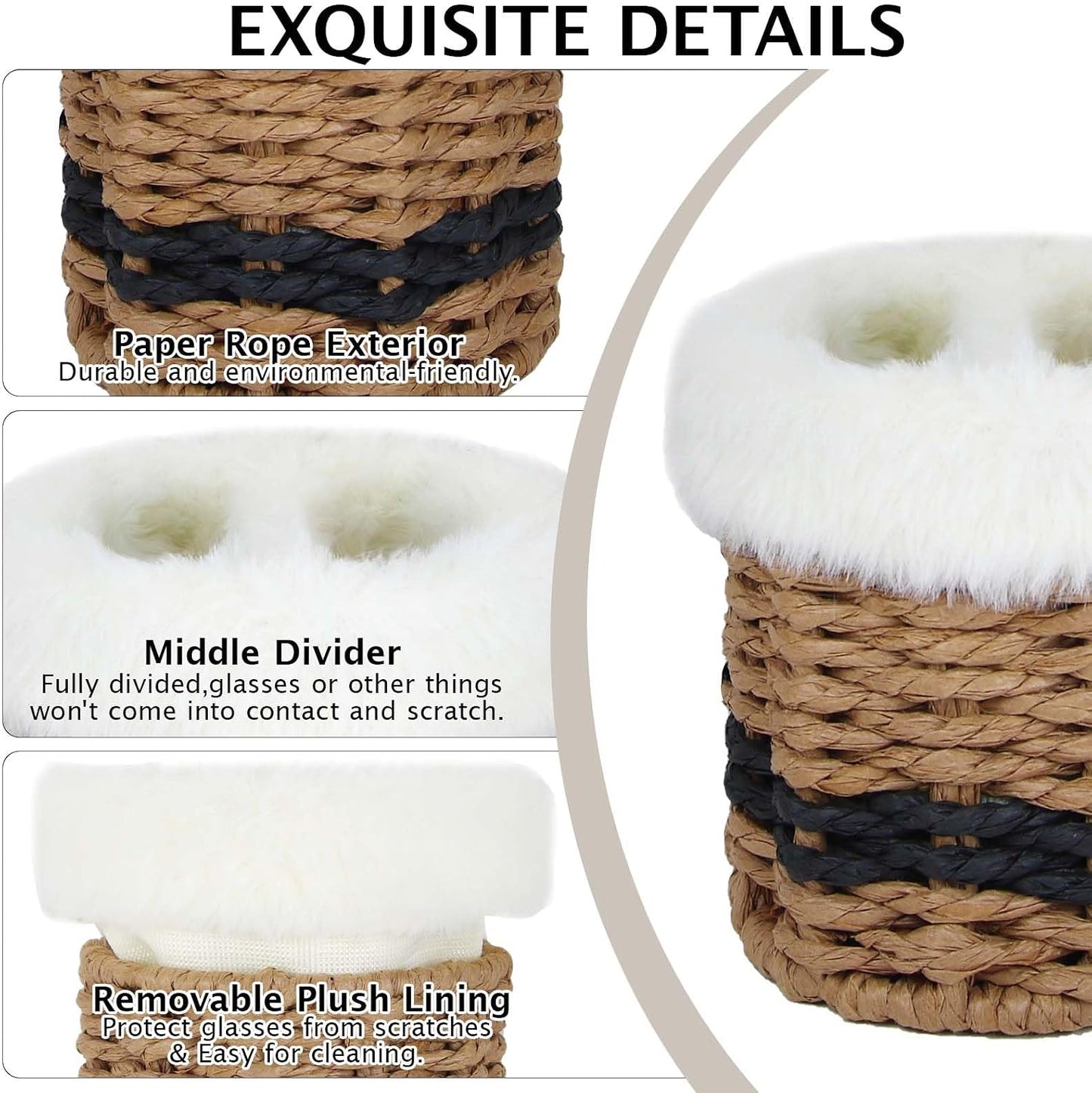 Paper Rope Plush Lined Eyelasses Holder Stand for Nightstand Desk