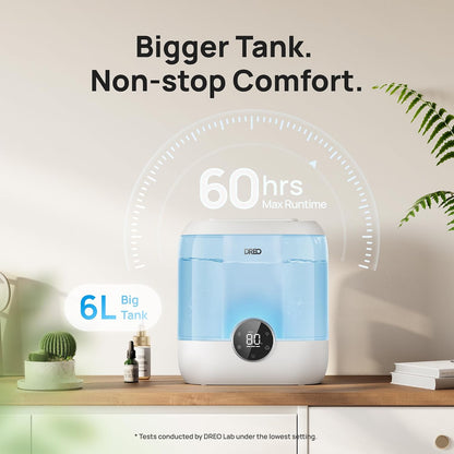 DREO 6L Humidifiers for Bedroom, 60H Runtime, 28 dB Quiet, HM524, Black