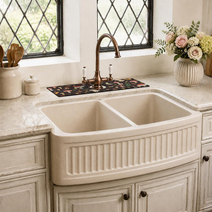 Light Brown White Checkered Kitchen Sink Splash Guard Faucet Mat,Faucet Non-Slip Absorbent Mat,Farmhouse Sink Splash Guard Behind Faucet for Kitchen Bathroom, 15"x5.5"