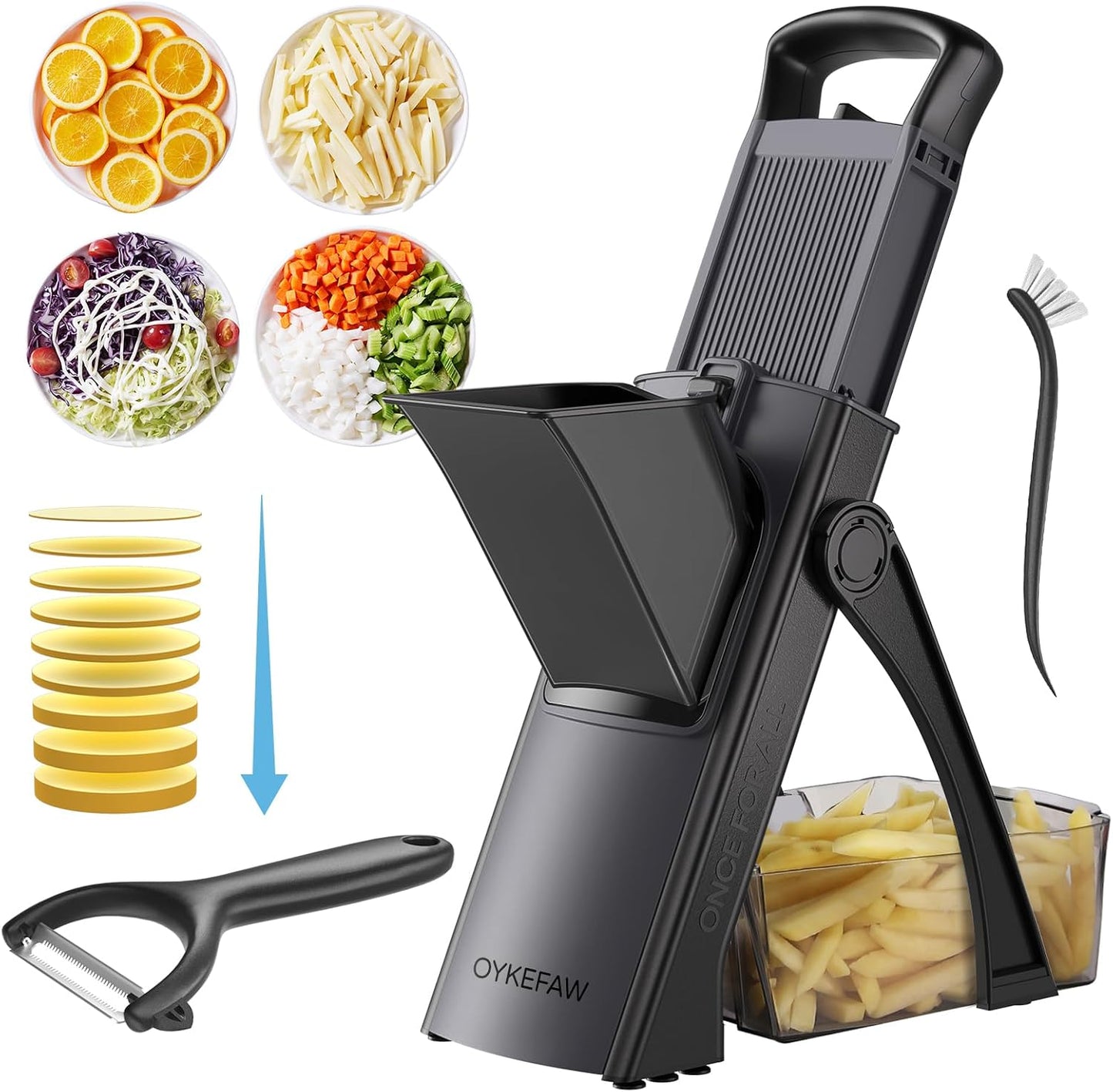 Safe Mandoline Slicer for Kitchen, Potato Slicer for Chips,Vegetable Cutter | Potato Slicer for Chips, 6 in 1 Vegetable slicer with Thickness Adjuster, Faster Kitchen Slicer for Meal Prep (Only Slice)