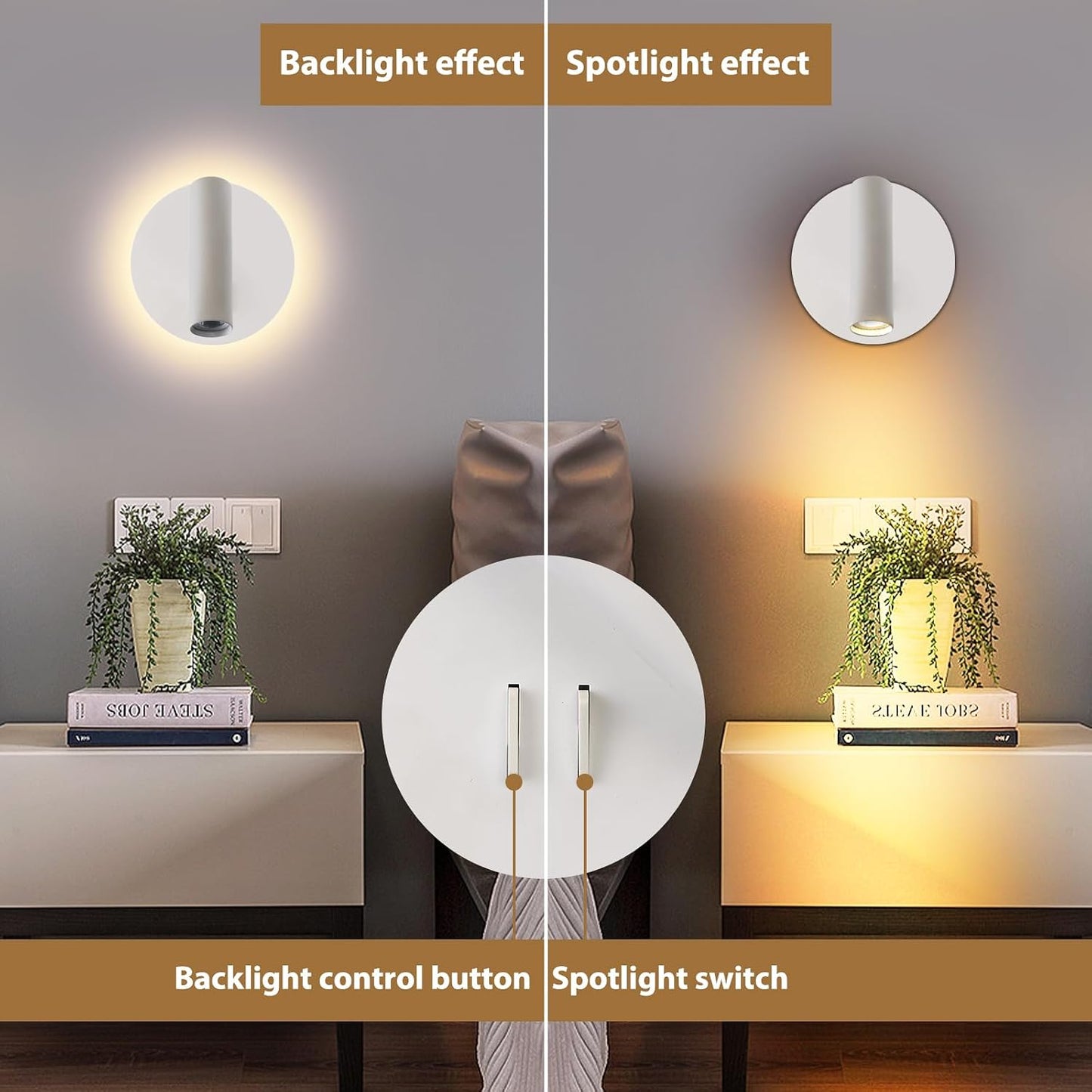 ZEROUNO Hardwired Sconces Wall Mounted Reading Lights with Switch LED Wall Lighting for Bedroom Bedside Lamps (Black)