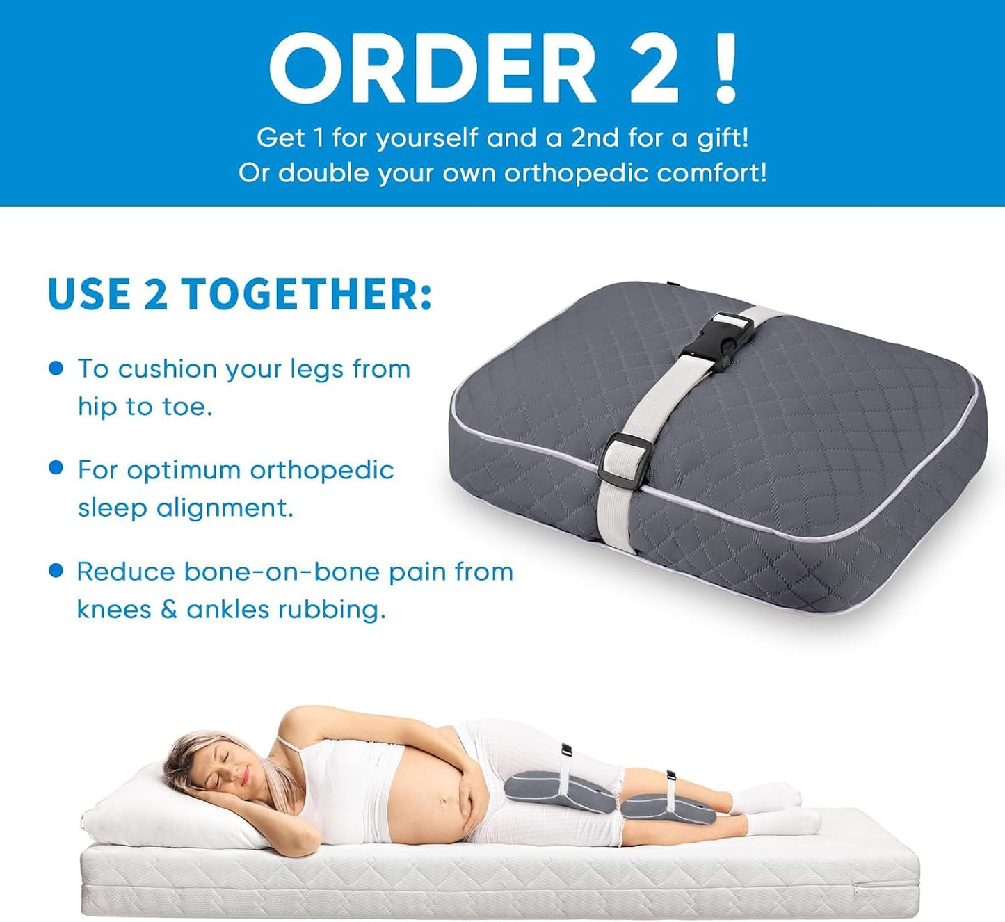 Knee Pillow with Adjustable Securing Strap for Side Sleepers | Fully Supports Knees & Thighs, Leg Support with Soft Strap, Aligns Spine, For Side Sleeping Between Legs, Orthopedic Relief