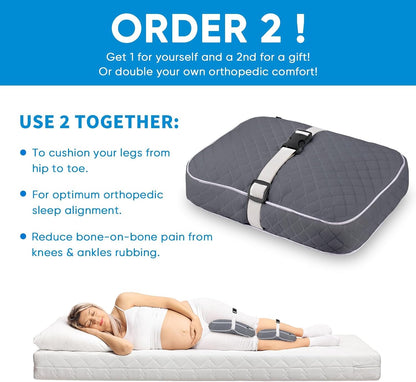Knee Pillow with Adjustable Securing Strap for Side Sleepers | Fully Supports Knees & Thighs, Leg Support with Soft Strap, Aligns Spine, For Side Sleeping Between Legs, Orthopedic Relief