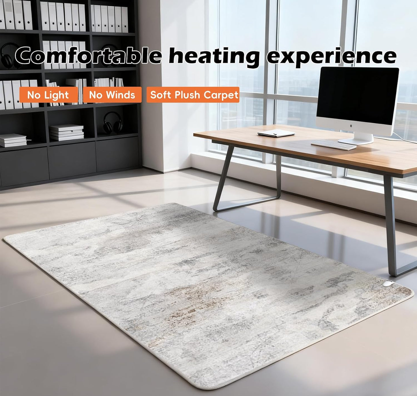 Electric Heated Carpet 35x55in Soft Plush Heating Rug 450W CX | Instant Warmth in 30s, 60 Heat Levels 12h Timer, Energy Efficient Safety Protection Ideal for Home Office Playroom 120V
