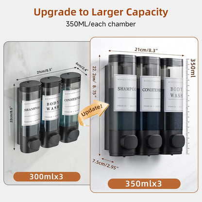 Shampoo and Conditioner Dispenser,Shower Soap Dispenser 3 Chamber No Drill Wall-Mounted Shampoo Dispenser for Shower Wall Mounted Shower Dispenser for Bathroom Hotel Large Capacity,Black