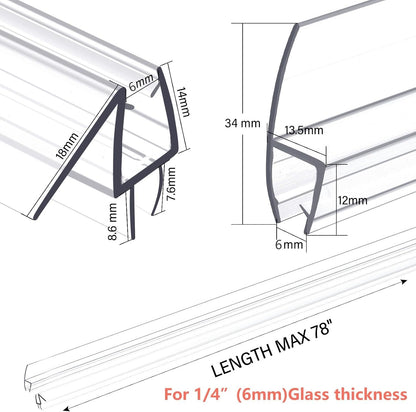 Shower Door Bottom Seal 2-Pack, 36"(914mm) Long PVC Strips with Drip Rail for 5/16"(8mm) Glass Door, Prevent Water from Spilling and Keeps The Room Clean