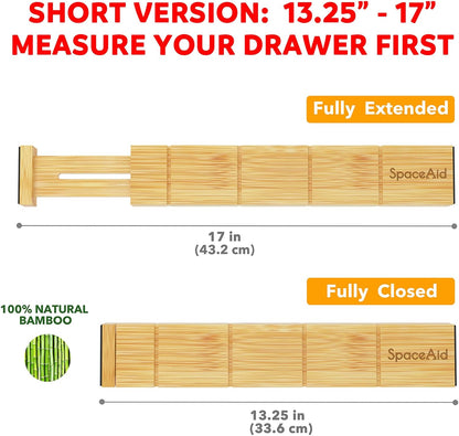 SpaceAid Bamboo 13.25-17“ Drawer Dividers (Need 2.35" Deep Drawer) Kitchen Adjustable Organizers, Expandable Organization for Home, Office, Dressers, 4 Dividers with 9 Inserts