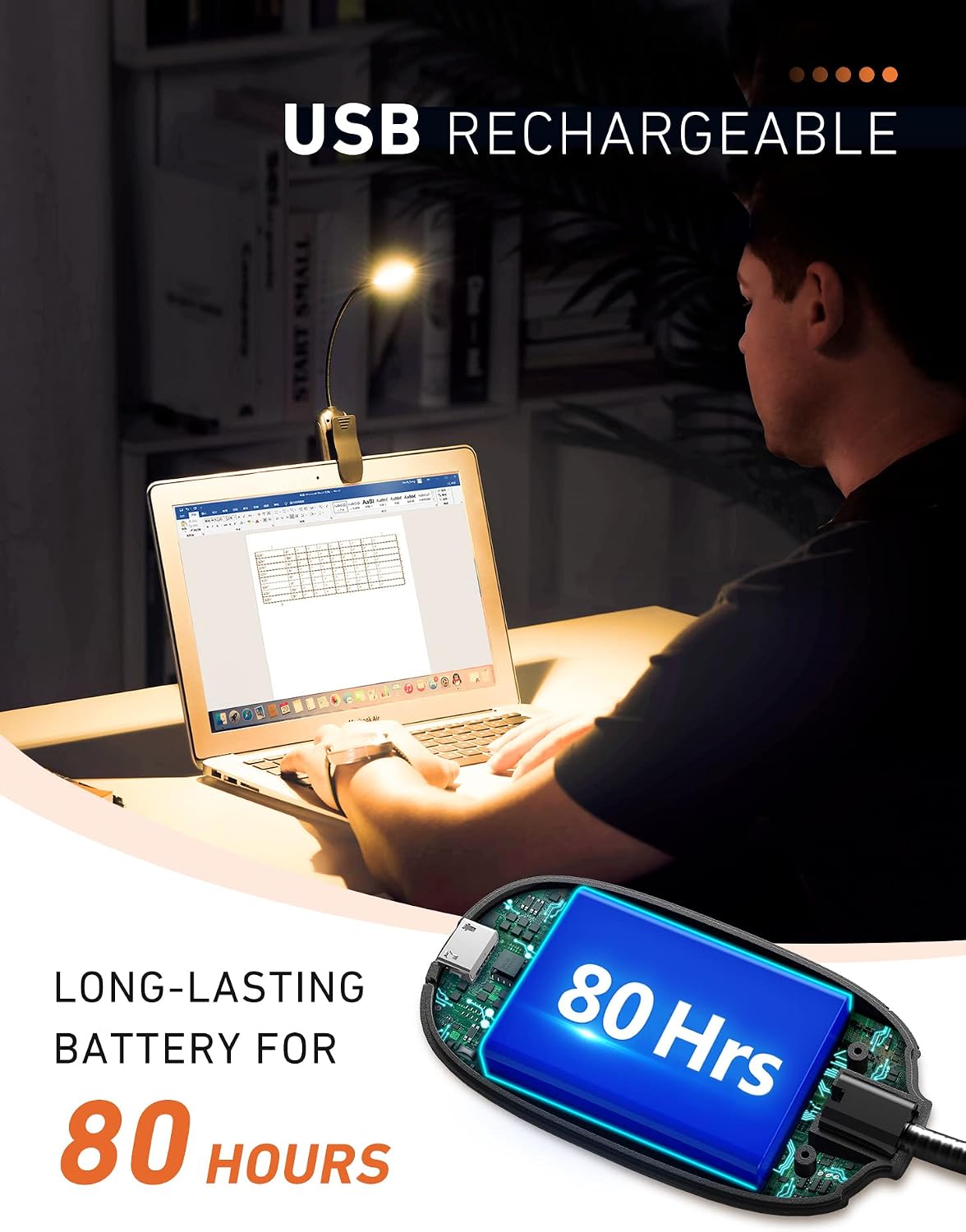 Monotremp Rechargeable Book Lights for Reading at Night, Clip-On 3 Colors | Eye-caring ultralight clip-on, stepless dimming, no flicker, amber mode, 80H runtime, 1.3oz, memory, gift for book lovers.
