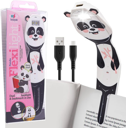 Gifts for Readers & Writers Rechargeable Book Light for Kids, Clip On Reading Light for Bed, 2in1 Flexilight Pals & Bookmark, 12 Hours of Light Once Charged, Includes USB Cable & 2 LED Lights, Dog