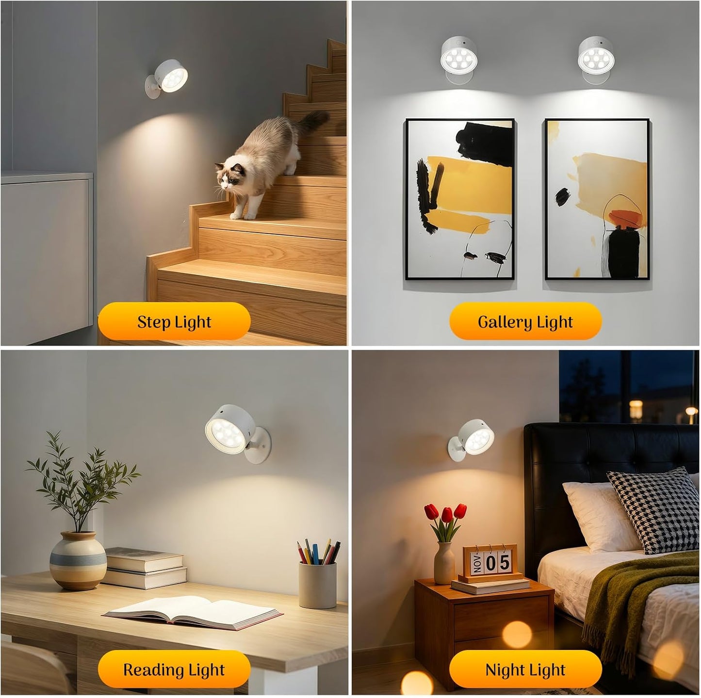Rechargeable Wall Sconce 2 Pack, Remote & Touch Control, Dimmable | 3 Color Temps, Wireless LED Wall Lights, Magnetic Reading Light, 360° Rotating Wall Lamps for Bedroom Bedside, Living Room