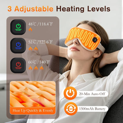 WIOR Heated Eye Mask, 1500mAh Rechargeable Warm Eye Compress for Dry Eyes | Cordless Eye Heating Pad with 3 Heat Levels, 20-Mins Auto Timer & Washable Cover for Sleeping, Travel, Eye Strain Relief