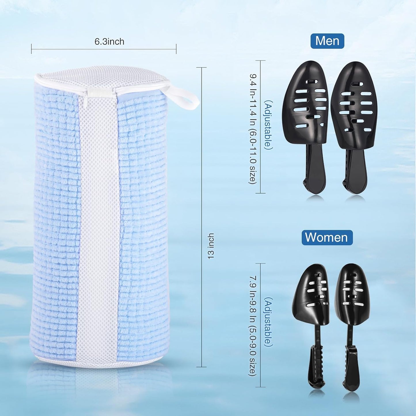 Shoe Washing Bag for Washing Machine, Fluffy Fibers Keep 360° Wrap-around Cleaning, Adjustable Shoe Trees, Durable Hidden Zipper Reusable Laundry Bag for Sneaker Gym Shoes White