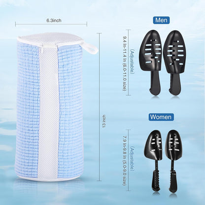 Shoe Washing Bag for Washing Machine, Fluffy Fibers Keep 360° Wrap-around Cleaning, Adjustable Shoe Trees, Durable Hidden Zipper Reusable Laundry Bag for Sneaker Gym Shoes White