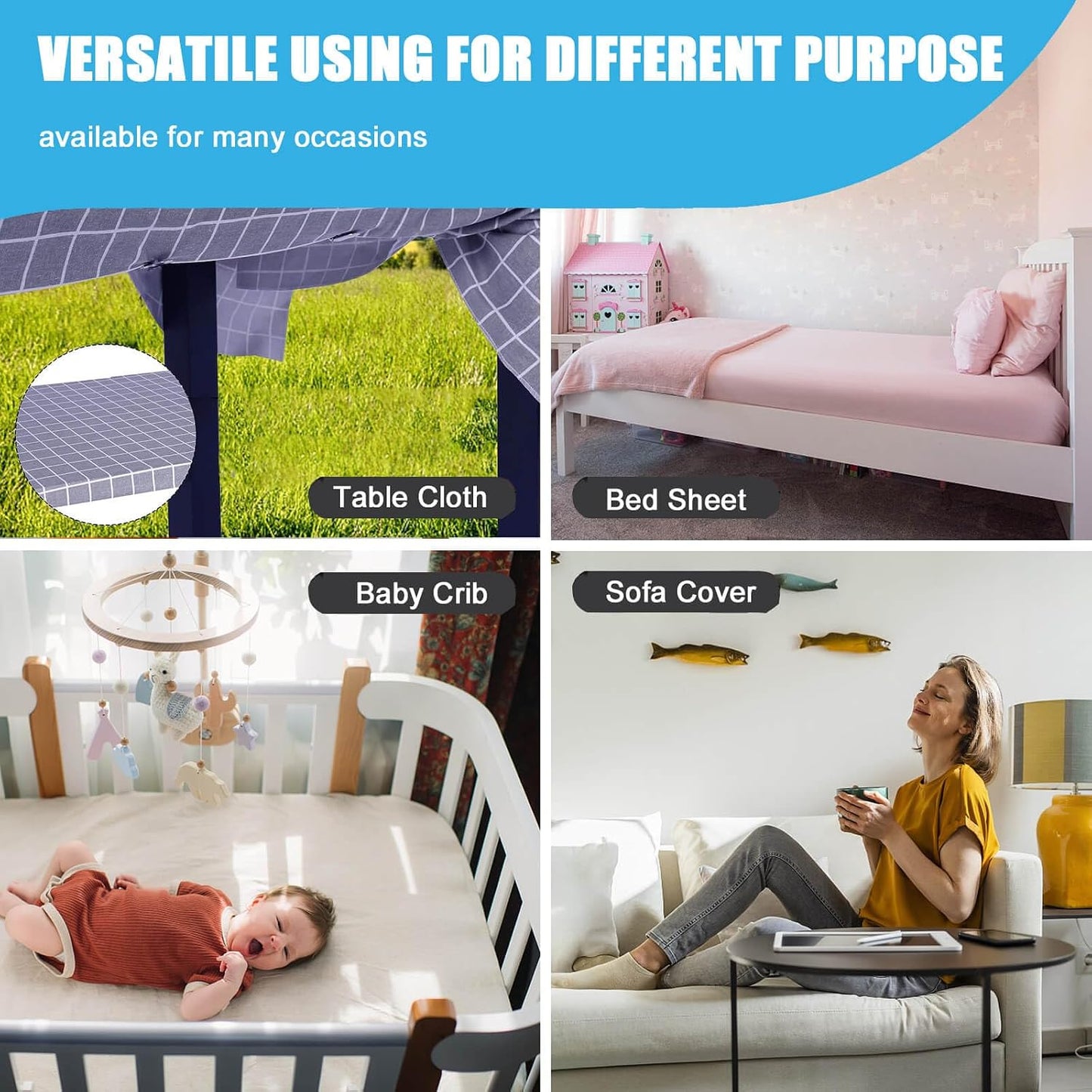 Bed Sheet Holder Straps, Adjustable Elastic Fitted Sheet Strap Tablecloth Clip Bed Suspender Fasteners Keep Sheets in Place Firm for Twin Full Queen King Bed Round Square Mattresses Table