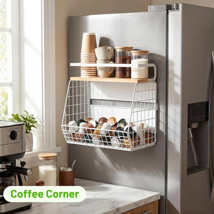 Ofiray-home Magnetic Shelf for Fridge with Wood Lid, Fruit Potato and Onion Storage Bins, Pantry Organizers & Storage, Large Container Magnetic Spice Rack for Refrigerator, Kitchen Counter, Cabinet