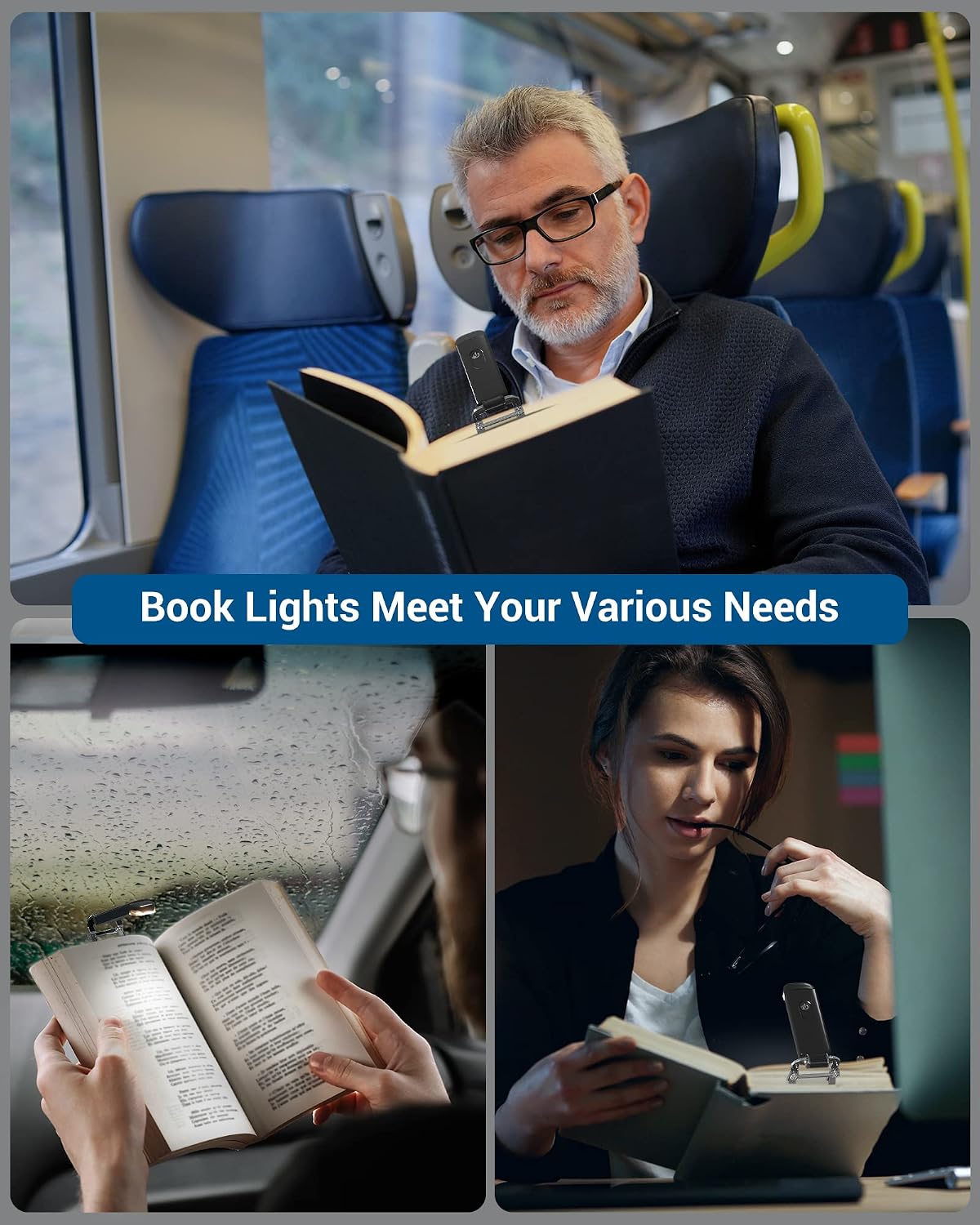 DEWENWILS USB Rechargeable Book Reading Light, Clip on Book Light (Blue)