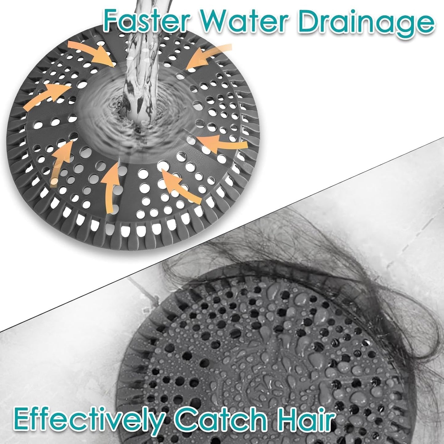 Shower Drain Hair Catcher, 5.5in Shower Hair Catcher Large Premium Silicone Drain Protector Strainer, Shower Drain Cover for Shower Room, Floor Drain, Bathroom Sink, Dark Grey