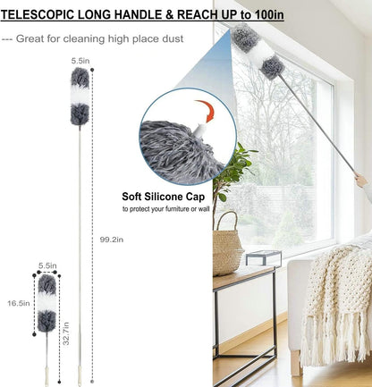 Retractable Gap Dust Cleaner Under Appliance Microfiber Duster Dust Brush with Extension Pole (36 to 49 inches) Cleaning Duster for Bed High Ceilings Furniture Bottom Household Gap Duster Gray