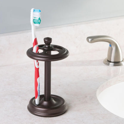 iDesign Steel Divided Toothbrush Holder Stand, 3.25" x 3.25" x 5.75" | Four Divided Compartments, Brushed Nickel & Polished Chrome