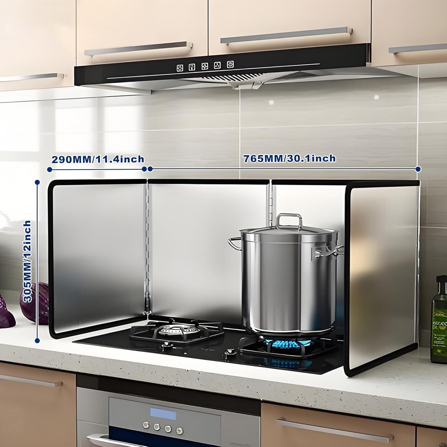 3 Sided Splatter Guard,Foldable Stainless Steel | Oil Splash Insulation Board,Nonstick Oil Splatter Guard Stove Insulation Board(L: 15" x W: 11.4" x H: 12")