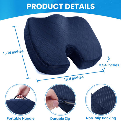 TushGuard Seat Cushion, Memory Foam Office Chair Cushion - Black, Large