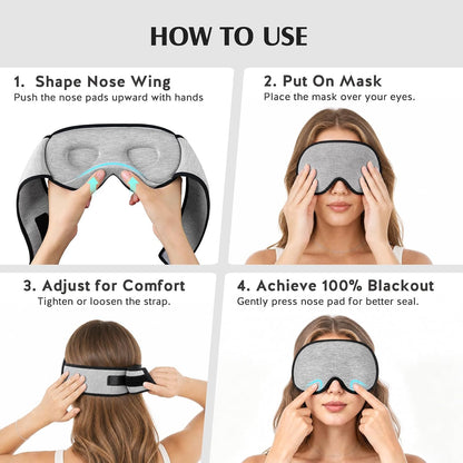 YFONG Sleep Mask for Side Sleepers Women Men, Soft & Breathable Bamboo Viscose Eye Mask for Sleeping, 100% Blackout 3D Eye Cover, Wider Adjustable Hook & Loop Straps for Ultra Comfort, Light Gray