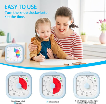 Visual Timer for Kids 60 Minute Countdown Timer Rainbow Disk Desk Timer Clock for Classroom Study Office Kitchen with Silent Operation (Purple)