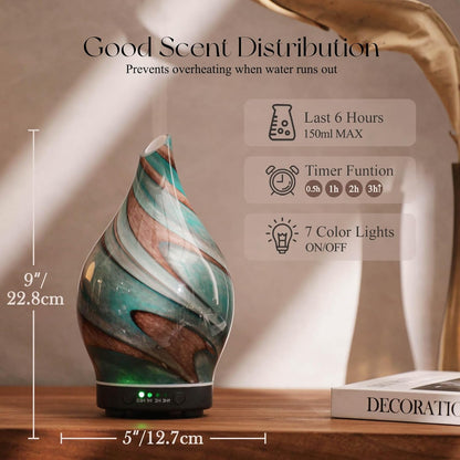 Porseme Oil Diffuser 3D Glass Aromatherapy Ultrasonic Humidifier, Air Refresh Auto Shut-Off, Timer Setting, BPA Free for Home Hotel Yoga Leisure SPA Gift 150ml Last 6H - Colors B