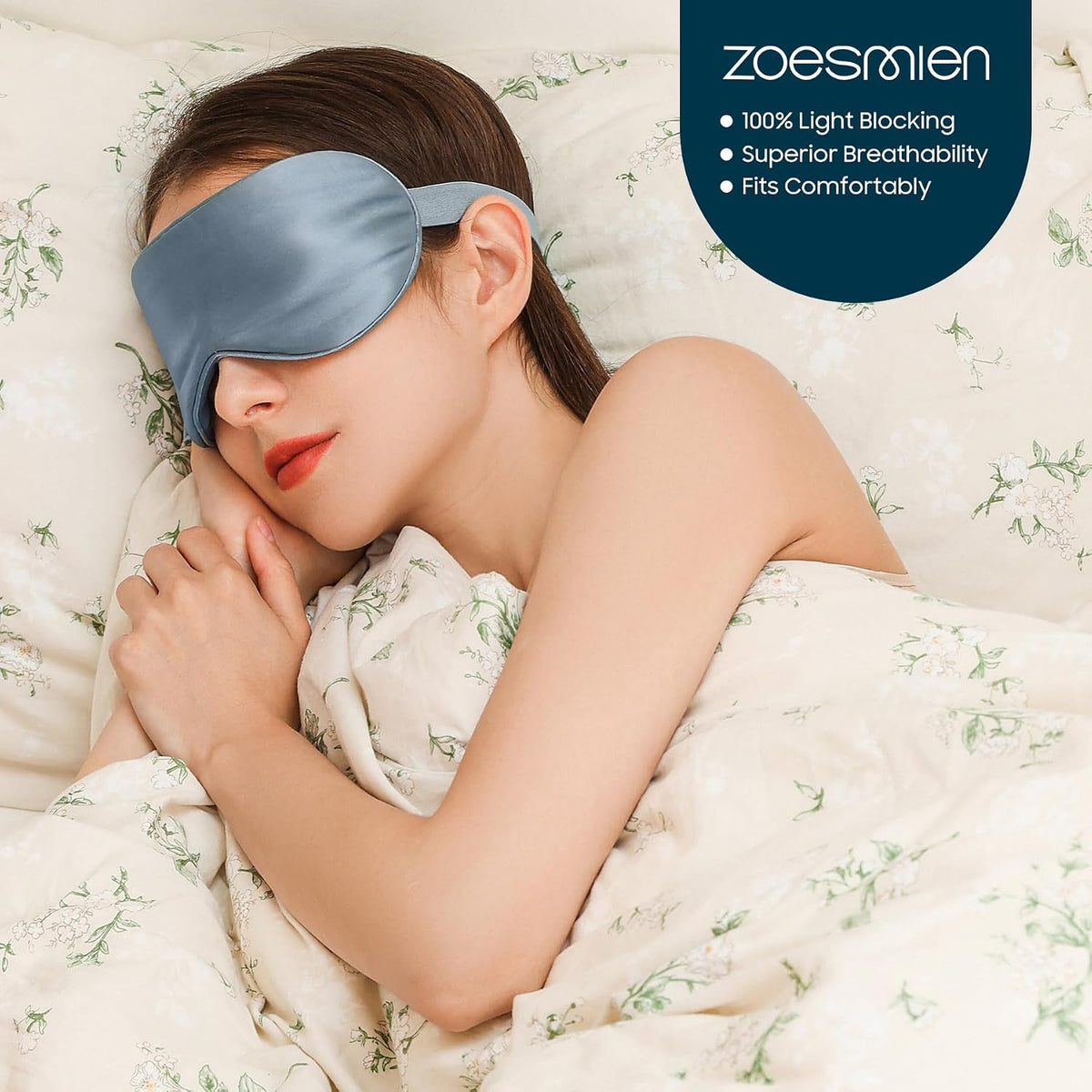 22mm Mulberry Silk Sleep Mask,3D Lash Friendly Eye Mask Adjustable Gray