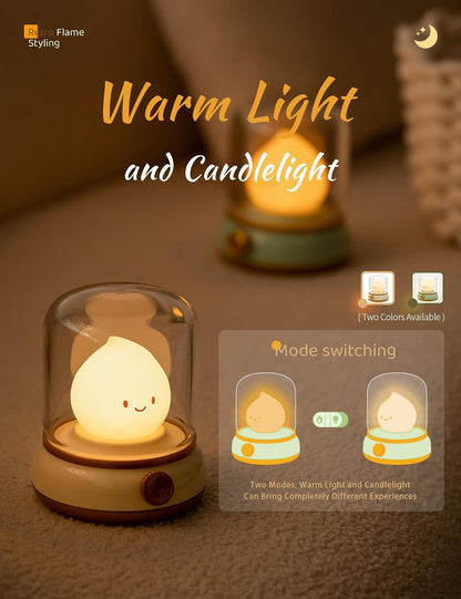 WANIDEA Night Light for Kids, Rechargeable Night Light for Bedroom | Stepless Dimming, Retro Flame, Room Decor, Warm Candlelight, Gifts for Kids, Bedside Lamp With USB-C Charging Cable