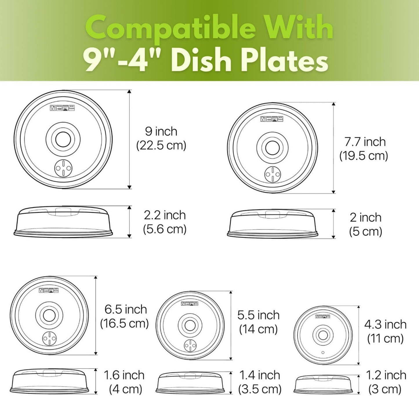 Flexzion Microwave Plate Covers Set of 5 - BPA-Free Microwave Cover with Adjustable Steam Vent, Dishwasher Safe Microwave Splatter Cover, Transparent Plastic Food Covers for Microwave Cooking