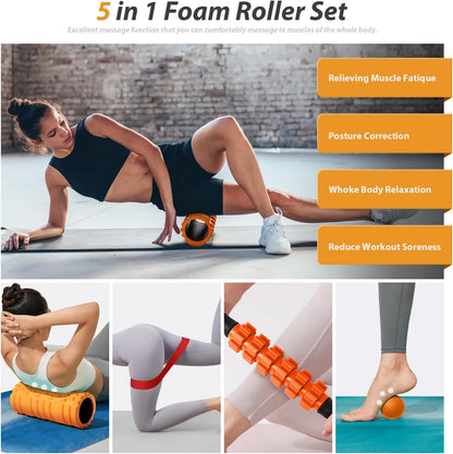 SUBCULTUREPICK 5 in1 Foam Roller Set, Trigger Point Foam Roller Deep Tissue
