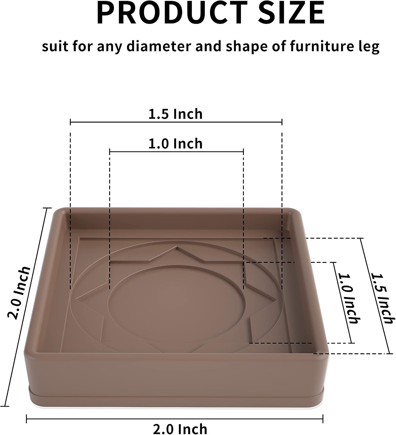 Furniture Coasters 4 Pcs 4” Furniture Caster Cups - Non Slip Furniture Pads Hardwoods Floors - Non Skid Grippers Rubber Furniture Feet Anti Slide Floor Protector for Bed Couch Stoppers Black