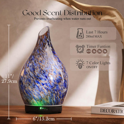 Porseme Oil Diffuser 3D Glass Aromatherapy Ultrasonic Humidifier, Air Refresh Auto Shut-Off, Timer Setting, BPA Free for Home Hotel Yoga Leisure SPA Gift 150ml Last 6H - Colors B