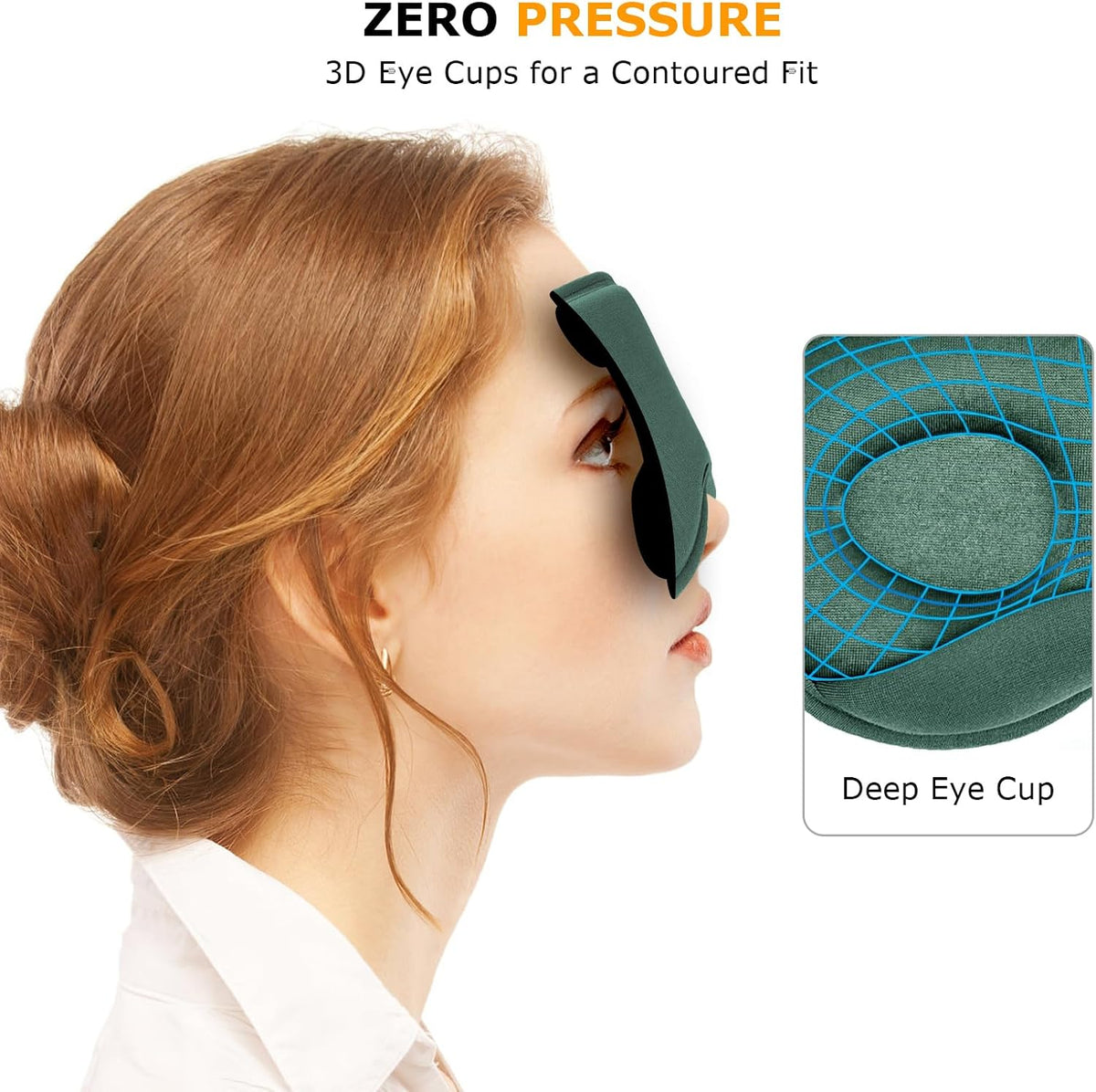 Sleep Mask for Side Sleepers, 3D Contoured Eye Mask with Thickened Padded Nose Bridge for Total Light Blockout, Relaxing Sleeping Mask with Adjustable Strap for Nap, Travel, Hotel, Yoga,Green