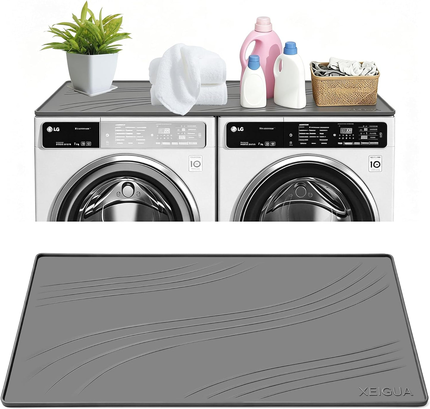 Washing Machine Pan, Drain Pan, Large 33×30/4 LBS Silicone Drain Pan, Waterproof Non-Slip Drip Tray with Raised Edge, Anti-Vibration Floor Leak Protector for Washer, Dryer and Laundry Room