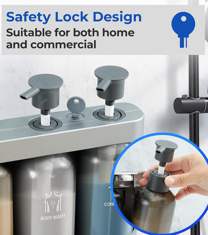 Shampoo and Conditioner Dispenser Shower Soap Dispenser 3 Chamber No Drill Shampoo Dispense for Shower Wall Mounted Shower Shampoo Dispenser 3 Chamber for Bathroom Hotel 3 * 13.37 fl.oz Black