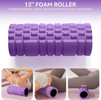 Krightlink 5-in-1 Foam Roller Set High Density Deep Tissue Muscle Massage | Muscle Recovery Kit Exercise Roller, Massage Ball, Resistance Band & Carry Bag for Physical Therapy & Pain Relief Black