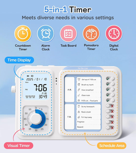3-in-1 Visual Timer & ADHD Tool for Kids|Adults