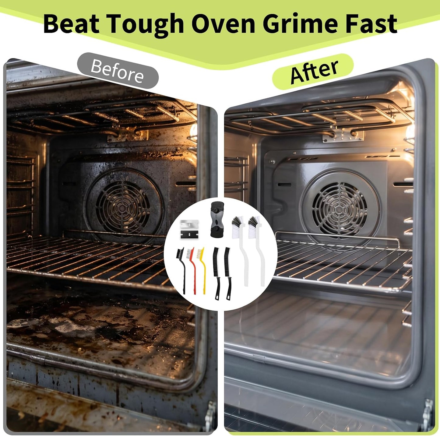 Oven Cleaner Brush Set with Oven Scraper for Cleaning, Heavy Duty Wire Brush Set for Oven, Stove, BBQ Grill & Range Hood, Kitchen Cleaning Kits Tools for Removes Tough Grease & Rust